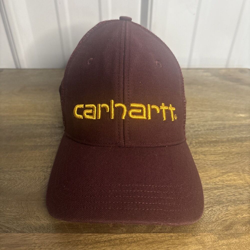 Carhartt Burgundy Canvas Truckers Cap Hat Mesh Snap Back Adjustable Nice